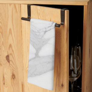 Elegant White Gray Personalized Marble Texture  Tea Towel