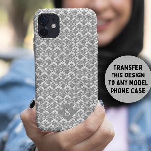 Elegant White Gray Retro Floral Pattern Monogram iPhone 13 Case