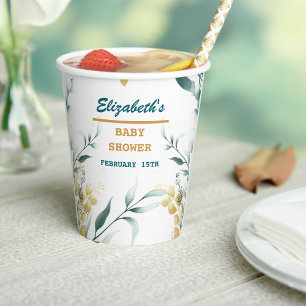 Elegant White & Green Baby Shower Paper Cups Templ