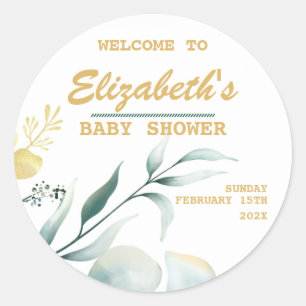 Elegant White & Green Baby Shower Stickers 
