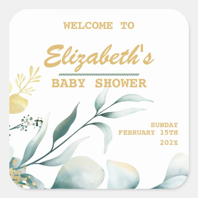 Elegant White & Green Baby Shower Stickers  (Front)