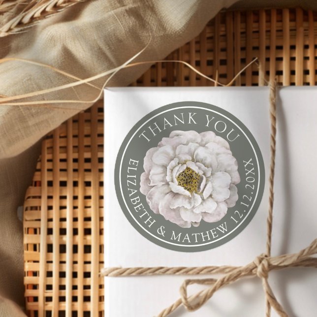 Elegant White & Green Floral  Classic Round Sticker (Creator Uploaded)