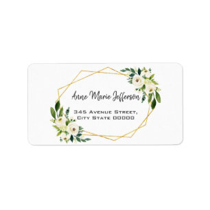 Elegant White Green Floral Gold Frame Wedding Label