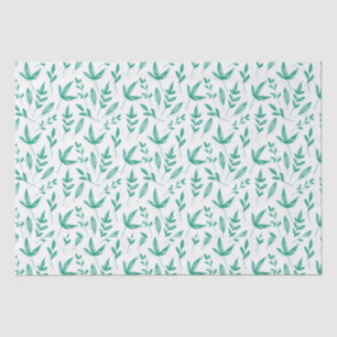 Elegant White Green Leaves Line Art Tissue Paper