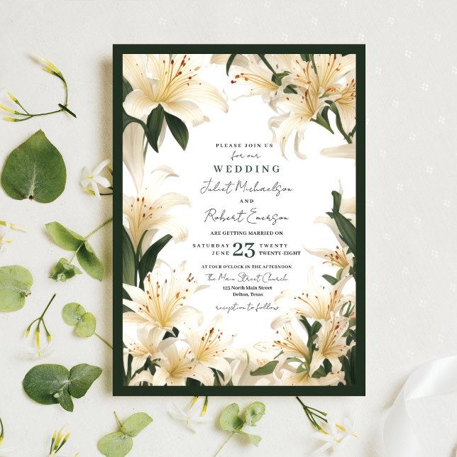 Elegant White Green Lily Greenery Summer Wedding Invitation (Creator Uploaded)