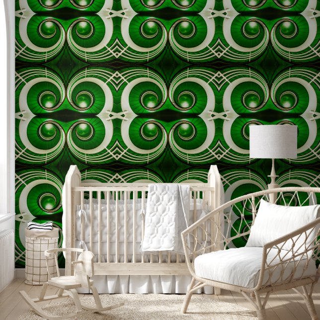 Elegant white green mirrored spiral L-size pattern Wallpaper (Kids)