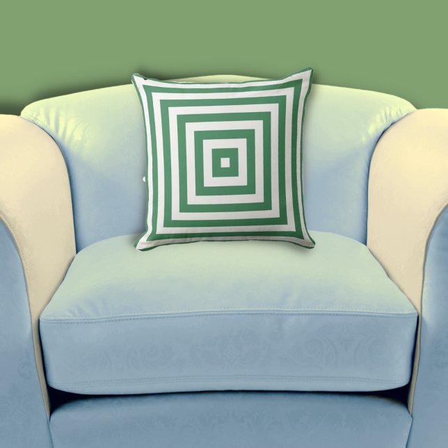 Elegant White & Green  Nested Box Pattern  Cushion (Elegant White & Green Nested Box Pattern Throw Pillow, Living Room)