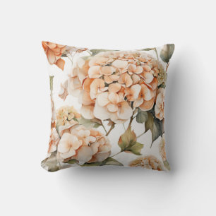 Elegant white green orange boho watercolor floral  cushion