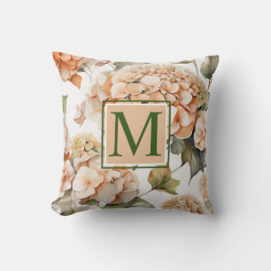 Elegant white green orange boho watercolor floral  cushion