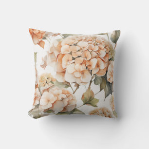 Elegant white green orange boho watercolor floral cushion