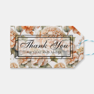 Elegant white green orange boho watercolor floral  gift tags