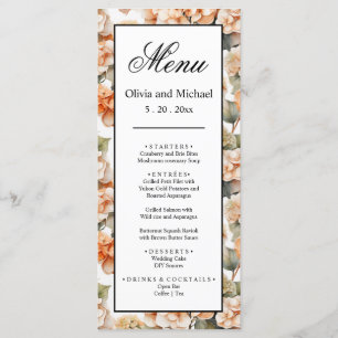 Elegant white green orange boho watercolor floral  menu
