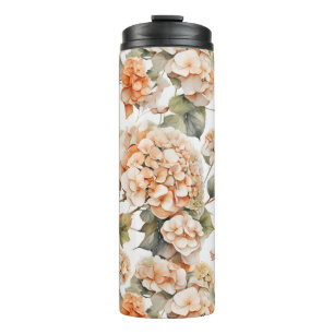 Elegant white green orange boho watercolor floral  thermal tumbler