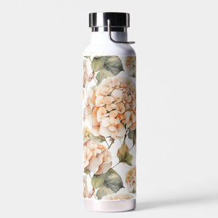 Elegant white green orange boho watercolor floral  water bottle
