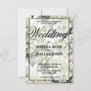 Elegant white green peach watercolor floral invitation