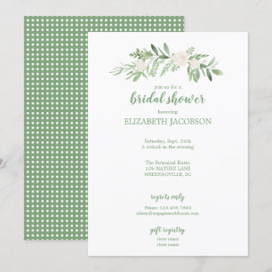 Elegant White & Green Rose Floral Bridal Shower Invitation