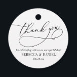 Elegant White & Green Simple Thank You Favour Tags<br><div class="desc">Designed to coordinate with our Romantic Script wedding collection,  this customisable tag,  features a calligraphy graphic thank you,  paired with a classy serif font in black. Matching items available.</div>
