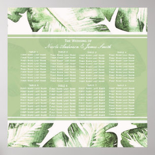 Elegant White Green Tropical Leaves Seating Chart