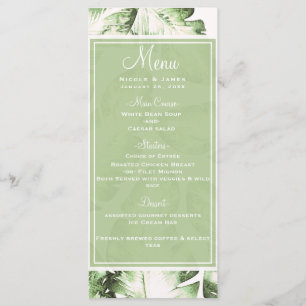 Elegant White Green Tropical Leaves Wedding Menu
