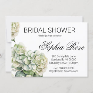 Elegant white green watercolor floral hydrangeas invitation