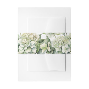 Elegant white green watercolor floral hydrangeas invitation belly band
