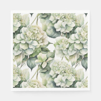 Elegant white green watercolor floral hydrangeas  napkin