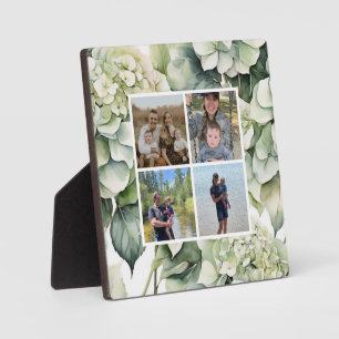 Elegant white green watercolor floral hydrangeas plaque