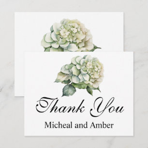 Elegant white green watercolor floral hydrangeas thank you card