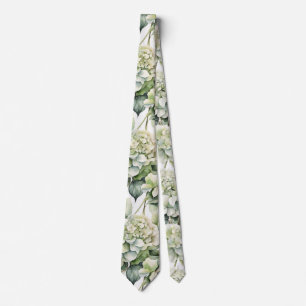 Elegant white green watercolor floral hydrangeas tie