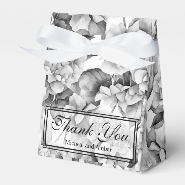 Elegant white grey black floral watercolor  favour box (Front Side)