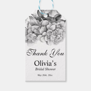Elegant white grey black floral watercolor gift tags