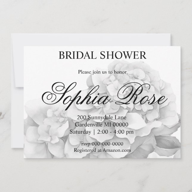 Elegant white grey black floral watercolor  invitation (Front)