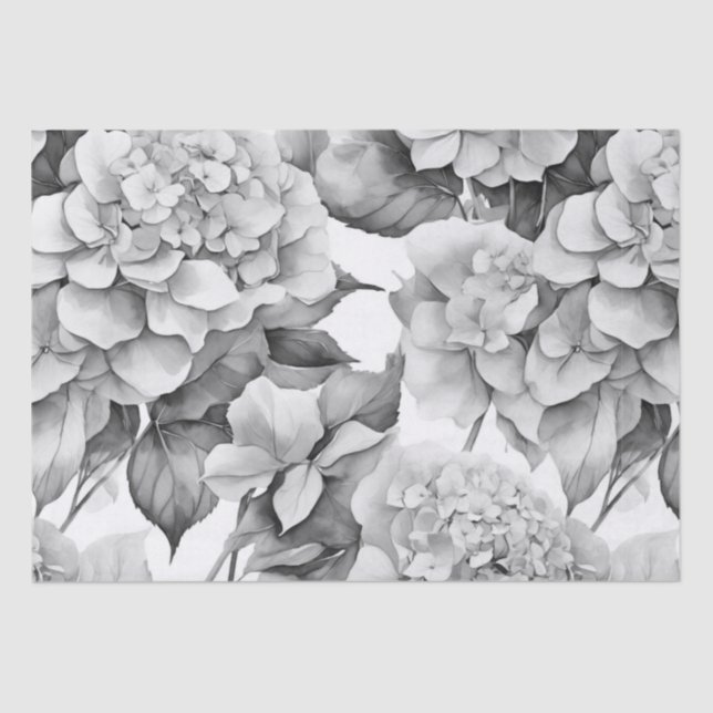 Elegant white grey black floral watercolor  tissue paper (Front)