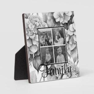 Elegant white grey black watercolor floral  plaque