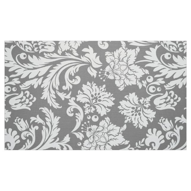 Elegant White & Grey Floral Damasks Fabric (Fat Quarter)