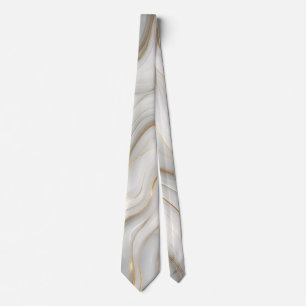 Elegant White Grey & Gold Marble Swirl Luxury Tie