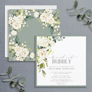 Elegant White Grey Green Brunch & Bubbly Shower Invitation