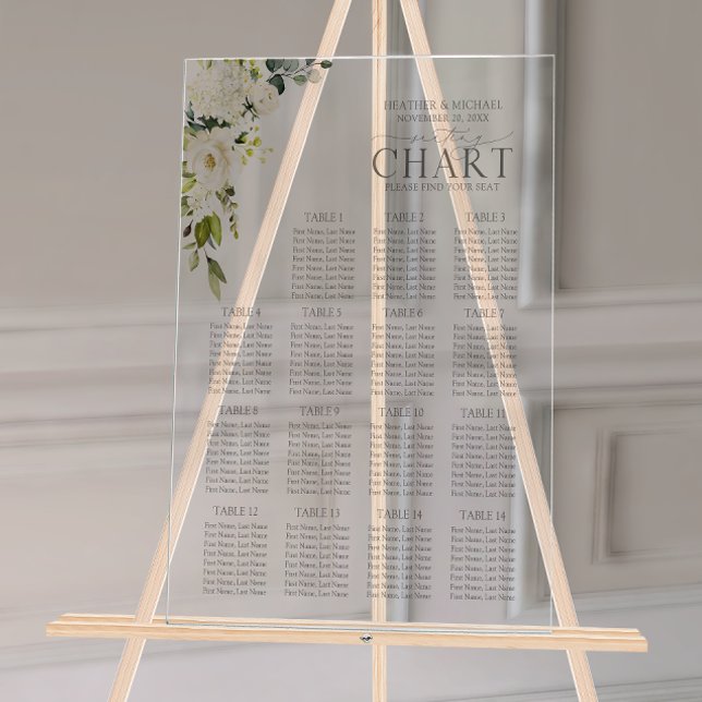 Elegant White Grey Green Floral Reception Seating Acrylic Sign (Wedding Seating Chart!
)