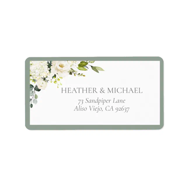 Elegant White Grey Green Floral Return Address Lab Label | Zazzle