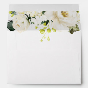 Elegant White Grey Green Floral Watercolor Envelope