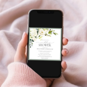 Elegant White Grey Green Watercolor Bridal Shower Invitation