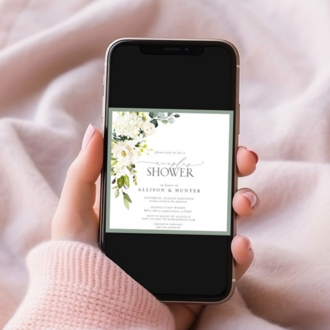 Elegant White Grey Green Watercolor Couples Shower Invitation (Creator Uploaded)