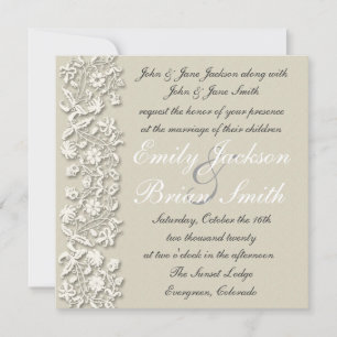 Elegant white grey lace formal wedding invitations