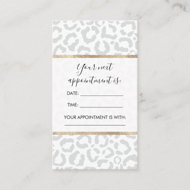 Elegant White Grey Leopard Cheetah Animal Print Appointment Card (Front)