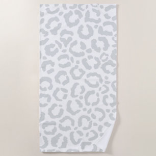 Elegant White Grey Leopard Cheetah Animal Print Beach Towel