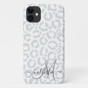Elegant White Grey Leopard Cheetah Animal Print iPhone 11 Case