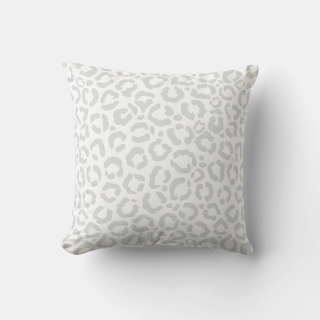 Elegant White Grey Leopard Cheetah Animal Print Cushion (Front)