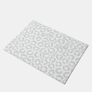 Elegant White Grey Leopard Cheetah Animal Print Doormat