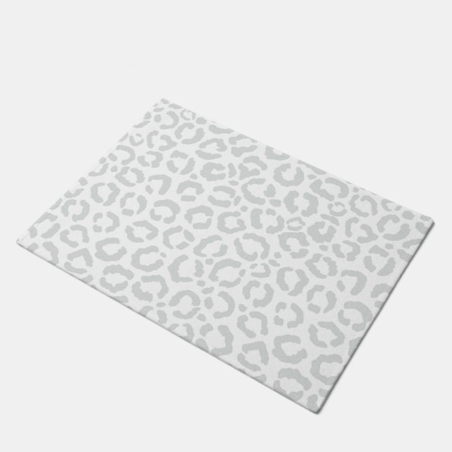 Elegant White Grey Leopard Cheetah Animal Print Doormat (Angled)