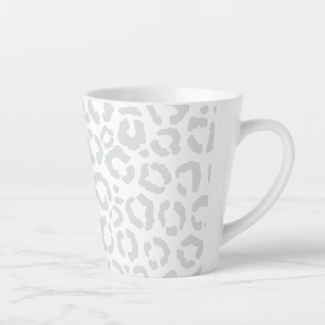 Elegant White Grey Leopard Cheetah Animal Print Latte Mug (Right)